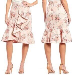 NWT Antonio Melani Toby Ruffle Faux Wrap Skirt Pink Blissful Blossoms